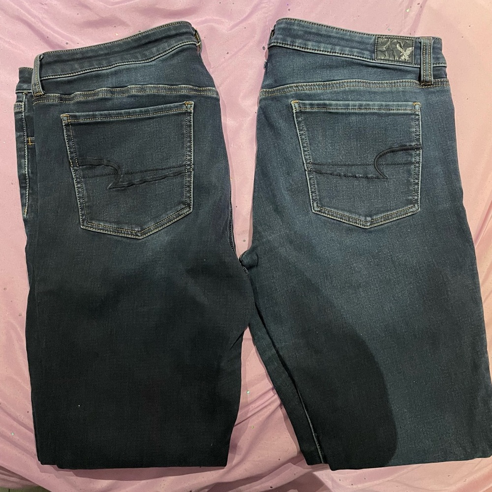 TWO PAIRS OF AMERICAN EAGLE DARK WASH JEGGINGS SIZE 14 REGULAR
